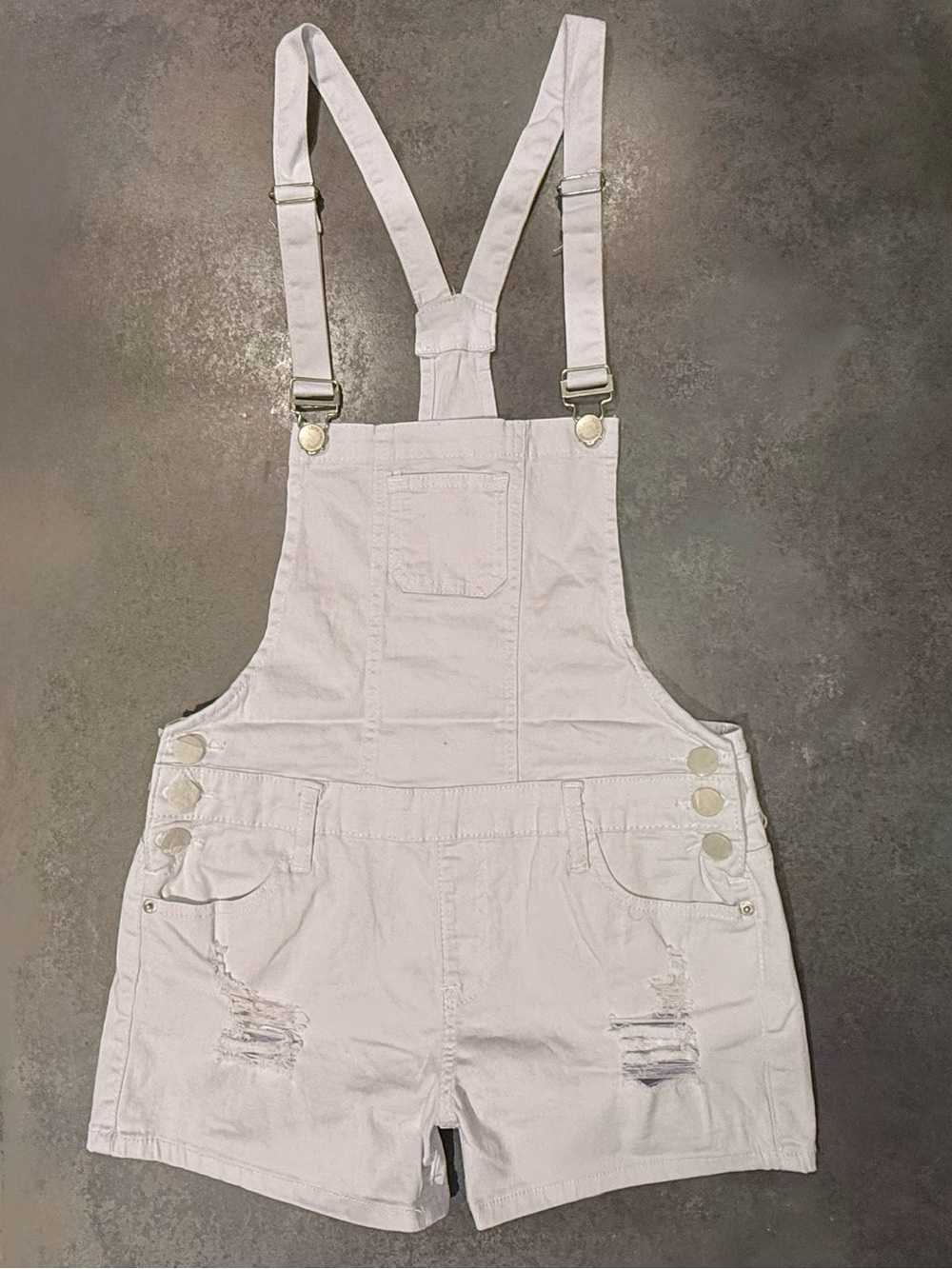 American Bazi Overall Shorts L Light Lilac Distressed Denim Shortall